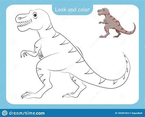 Dinosaur coloring pages for kids: Coloring Page Outline Of Dinosaur With Colored Example Stock Vector - Illustration of ...