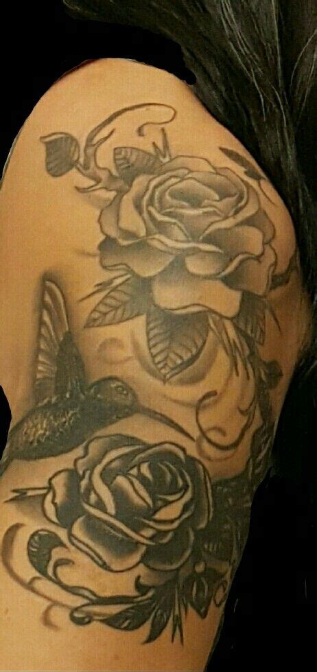 Black and gray humming bird tattoo and roses tattoo. Love ...
