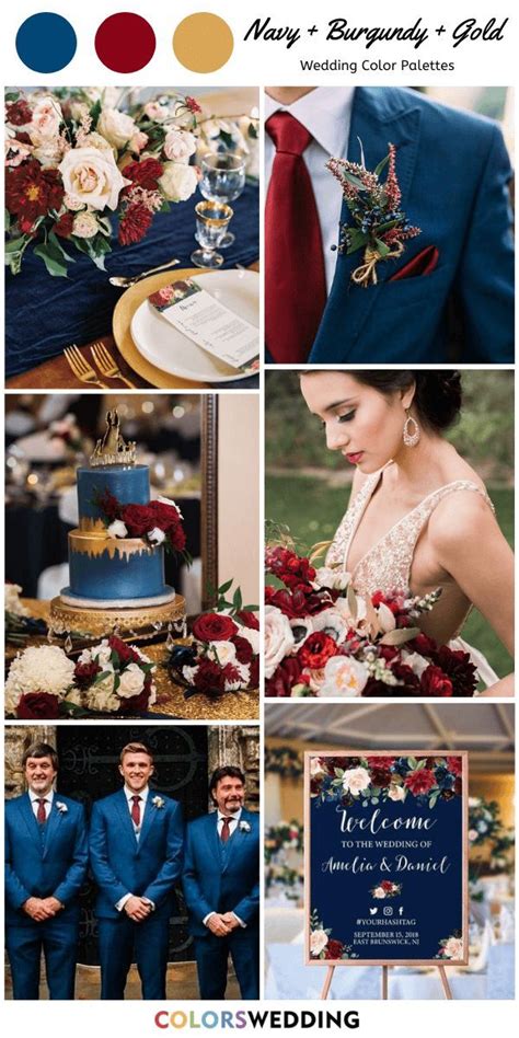 Burgundy gold and navy blue, contrasting colours that look phenomenal. Navy Blue + Burgundy + Gold Wedding: gold lace gown ...