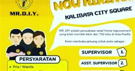 Sales supervisor adalah seseorang yang memimpin team sales atau tim penjualan dalam suatu bisnis atau perusahaan. MR. D.I.Y Lowongan Kerja Kasir & Promotor di Kalibata City ...