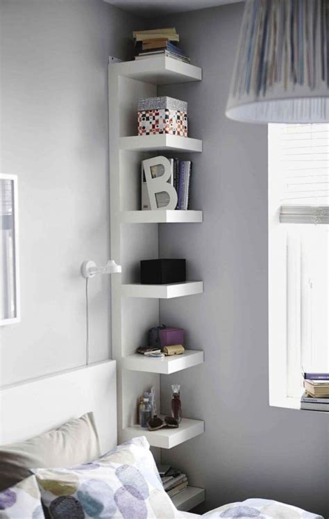Ideal for a cosy, living room corner, this tall shelving unit may be used to store your photos, books or other favourite belongings. Tall Minimalist Corner Shelves | Wall shelf unit, Small ...