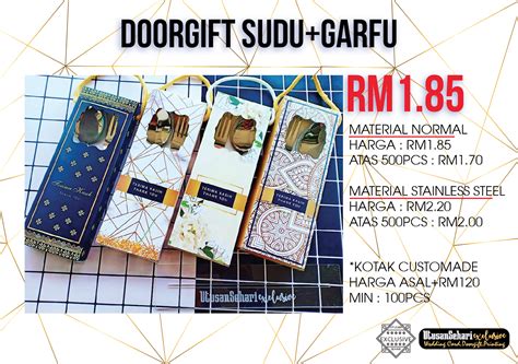 Di atas ini adalah harga kad yang berbeza mengikut saiz. kad Utusan Sehari: Doorgift Kahwin Nilai 3