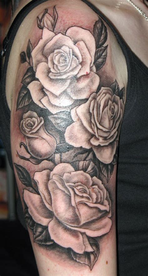 The tattoo itself is pretty, but the skull, entwined with the rose on the shoulder, has a sad meaning. Flower Sleeve Tattoos Designs, Ideas and Meaning | Tattoos ...