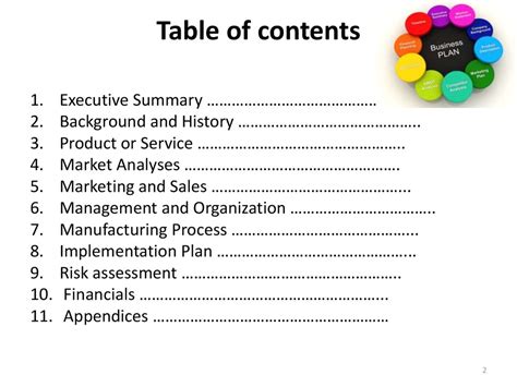 Table of contents for the business plan / 4+ table of contents template for business document. Business Planning for History-Related Projects. Marketing ...