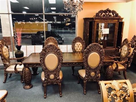 Today's buyer is really loving the gold and silver finishes with ornate carvings and massive table size. Dining room set for Sale in Houston, TX | Room set, Dining ...