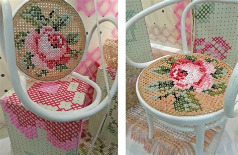 Watercolor garden cross stitch pattern (pdf download only) Recycled Wicker chair tapestry | Cross stitch embroidery ...