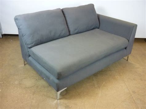 Accent pillow 1 fabric detail. Single arm 2 seater grey sofa | Recycled Business Furniture