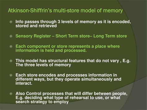The modal model because of the huge influence it has had on memory research. PPT - Models of memory PowerPoint Presentation, free ...