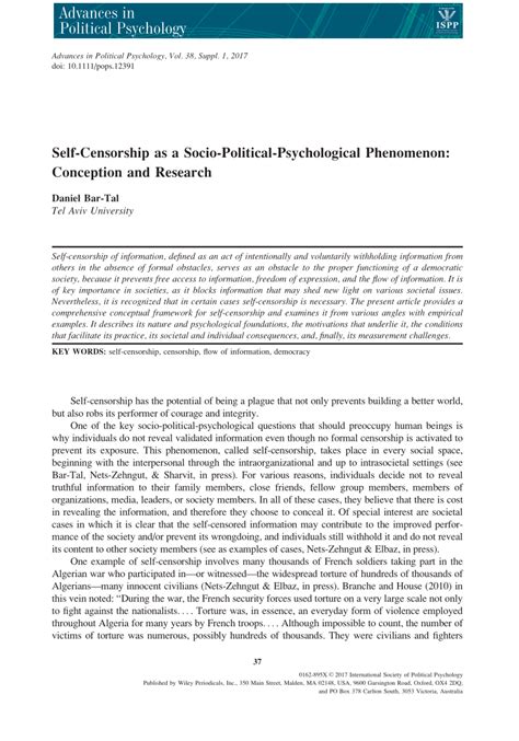 The first act implemented was the film (censorship) act, 1952 (erawan et al.). (PDF) Self-Censorship: The Conceptual Framework