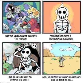 The very premise of quizzing can appear to be a fetishising of book learning: My life as a skeleton. 9 by Shenanigansen on Newgrounds