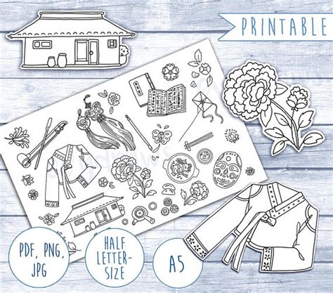 The bottom left set, called yi, means fire; A printable coloring card with a Traditional Korea theme ...