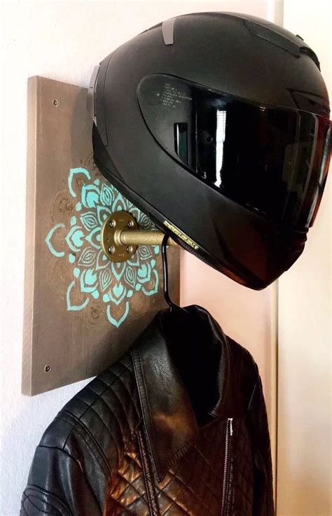 Do you want to display your motorcycle helmet as a decoration? Rustic Motorcycle Helmet Display Rack Mandala Design ...