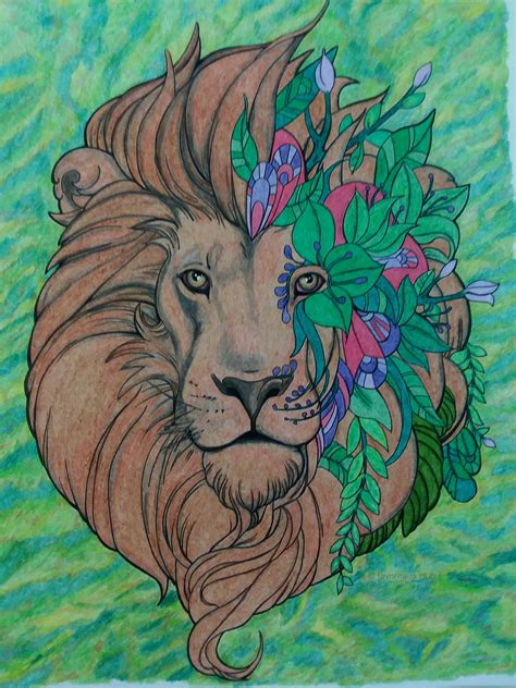 Homepage / lion coloring pages for adults already colored. Fantasy Lion colored by Rita Streib - Favoreads Coloring Club