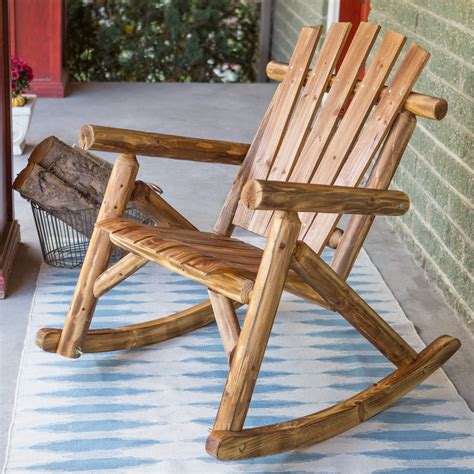 Coffee wood indoor outdoor rocking chair rocker. Coral Coast Oak Log Rocking Chair at Hayneedle