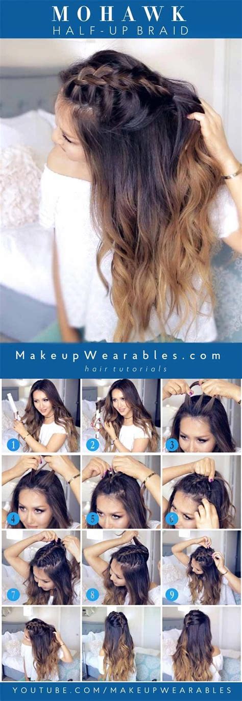 Medium shoulder length hairstyles for women with wavy hair can look super hot if styled properly. Best 5 Minute Hairstyles - Mohawk Half Up Braid - Quick ...