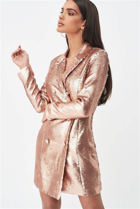 Select from premium sequin blazer of the highest quality. Blazer Dress in Gold Sequin