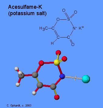 Acesulfame potassium (acesulfame k or ace k, where k is the elemental symbol for potassium) is commonly used as an artificial sweetener or flavor enhancer. Acesulfame-K