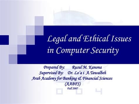 Ethical, legal and professional issues in computing provides a comprehensive treatment of the issues facing computer professionals in today's modern, working environment. (PDF) Legal and Ethical Issues in Computer Security