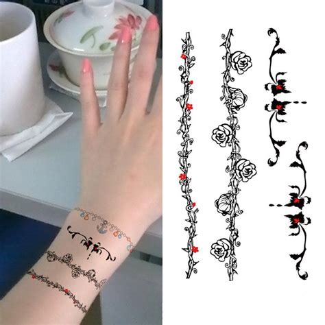 7 small wrist tattoos for girls; Body Art Temporary Tattoos Flower Vines Pattern Waterproof ...