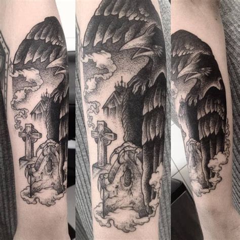 Each features cool one of its kind tombstones, cemeteries, and symbols that are sure to be both bone chilling and inspiring. #cemetery tattoo ideas #graveyard tattoos #scary tattoos # ...