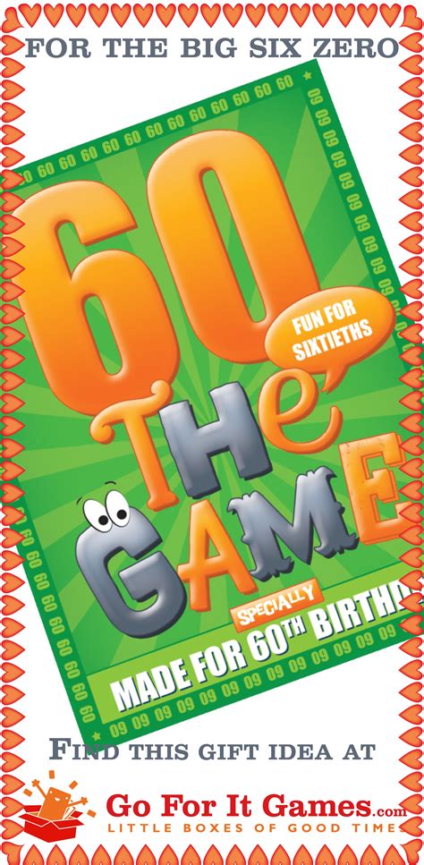 Celebrate her 60th in style with our range 60th birthday gifts for her from experiences and personalised items to novelty gifts and more. 60th Birthday Game | Birthday games, 60th birthday, Best ...