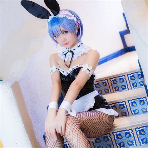 Anime Rem Bunny Rabbit Girl Cosplay Costume Maid Fress Full Set - FashionLoveHunter