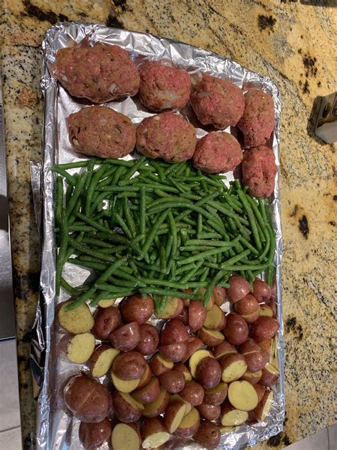 Lean ground beef 1 lb. Prepared Sheet Pan Meatloaf with Potatoes and Green Beans ...