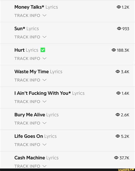 Money Talks* Lyrics TRACK INFO v Sun* Lyrics TRACK INFO vv ...