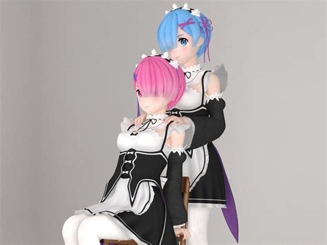 Maybe you would like to learn more about one of these? Ram and Rem anime girls pose 02 3D | CGTrader