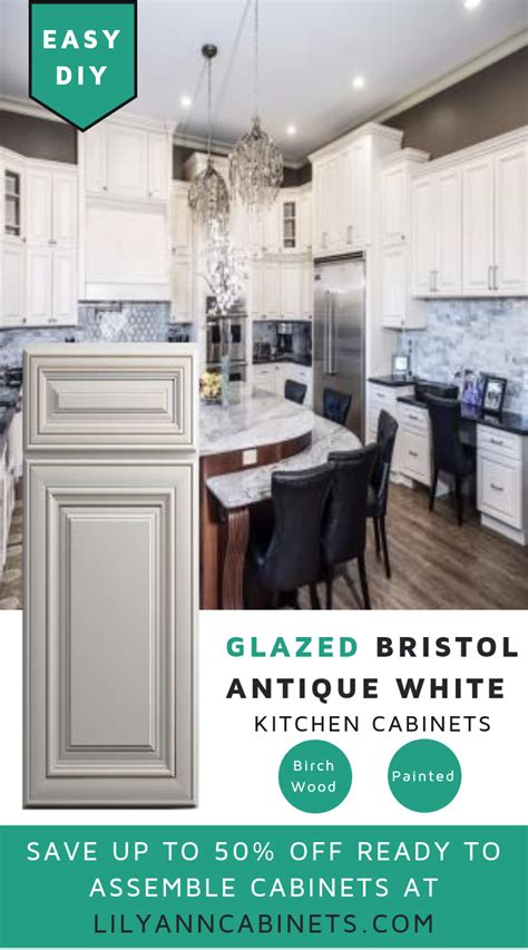 The cabinet features storage drawers, glass doors, open storage section, wood shelves, and bun feet. Pin by Lily Ann Kitchen Cabinets on Kitchen in 2020 | Antique white kitchen cabinets, Kitchen ...