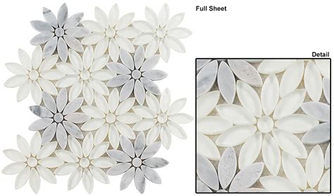 Carrara bai is deeply loved by designers and owners, and is widely used in indoor and outdoor decoration of star. BQT675 Bouquette Daisy Field Mosaic Tile - Carpetmart.com