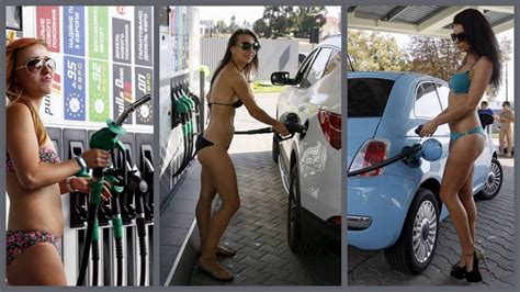 🔥blue design pumps in car pedal pumping at the beach in khao lak brand hurry up🔥hot. Sexy Woman Pumping Gas - Sexy Nipple