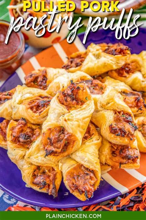 Indoor variations use a slow cooker. Pulled Pork Pastry Puffs - Football Friday - Plain Chicken