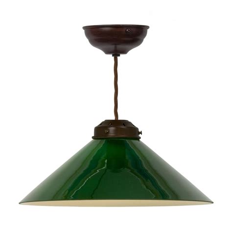 Industrial factory pendant lamp, dark grey enamel shade cast iron top. Ceiling Pendant with Racing Green Glass Shade on Dark ...