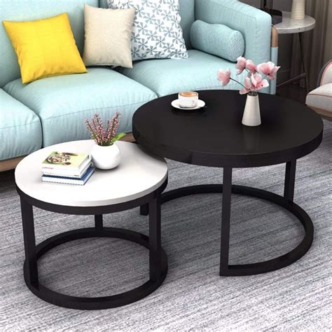 Multipurpose 3 piece nesting coffee tables: 2 Round Tea Table Coffee Table Desk Sets | Black & White ...