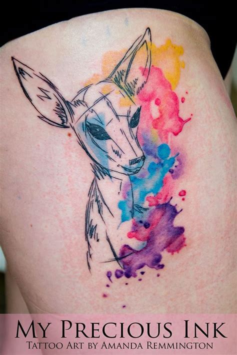 Artist @andersonstattoo #graphic #deer #animal #watercolor #deertattoo #watercolortattoo #coupletattoo. Watercolor Deer Tattoo, by 'My Precious Ink' studio in ...