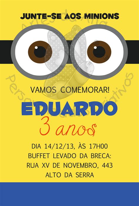 Quem usa dispositivos de toque pode explorar com toques ou gestos de deslizar. Convite Minions no Elo7 | Artes da Ana Personalizados ...
