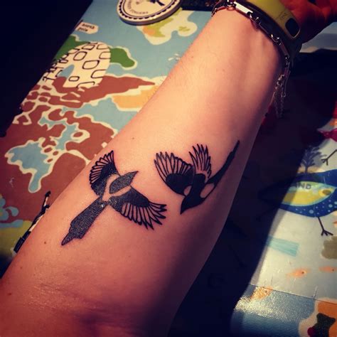 Meanings of magpie and new magpie tattoo ideas are here for you. Two for joy #magpie #tattoo … | Matching tattoos