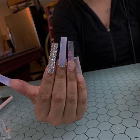 @foreverJ?. in 2020 | Clear glitter nails, Long acrylic ...