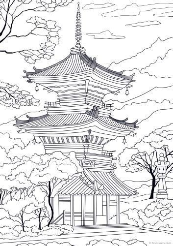 Apprendre dessiner un paysage japonais facile : Dernière Temple Dessin Japonais Facile - Random Spirit