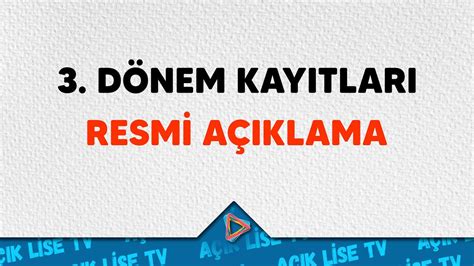 İlk kayıt ve kayıt yenileme tarihlerini kaçıran adaylar, gözlerini aöl mazeretli. Açık Lise 3. Dönem Kayıt Yenileme İşlemleri (İlk Kayıt ...