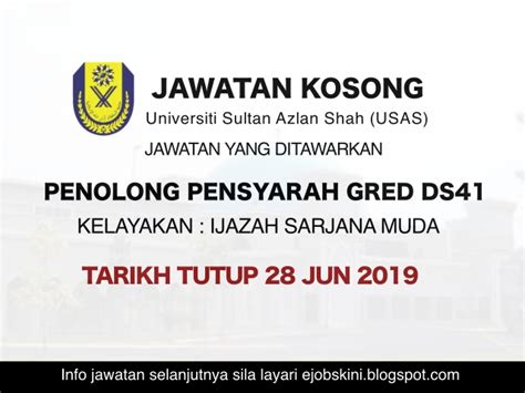 Jump to navigation jump to search. Jawatan Kosong Universiti Sultan Azlan Shah (USAS ...