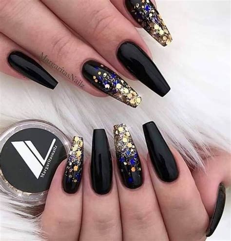 Lolitashow uñas acrilicas negras con lazo de 12 piezas lolitashow. Uñas elegantes negras con dorado | Uñas de acrilico ...