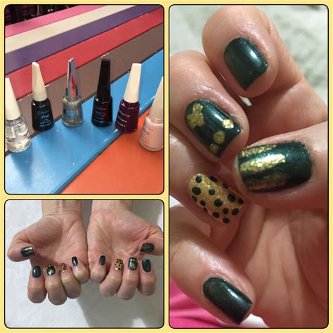 Nail designs for funny young girls. Green & Gold nail art