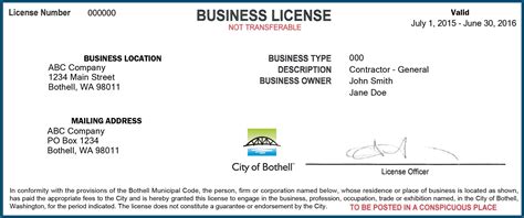 The business's registration license is valid for at least one year and does not exceed five years. Business License, Taxes & Fees | Bothell WA