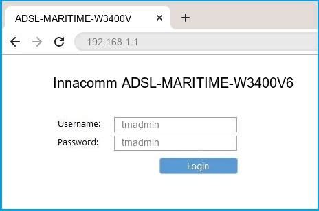 Default username & password combinations for innacomm routers. 192.168.1.1 - Innacomm ADSL-MARITIME-W3400V6 Router login ...