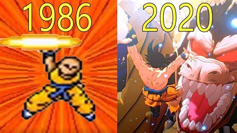 The image features blocky, cartoonish lettering, as well as a very. Evolution of Dragon Ball Games 1986 2020 | Dragon ball