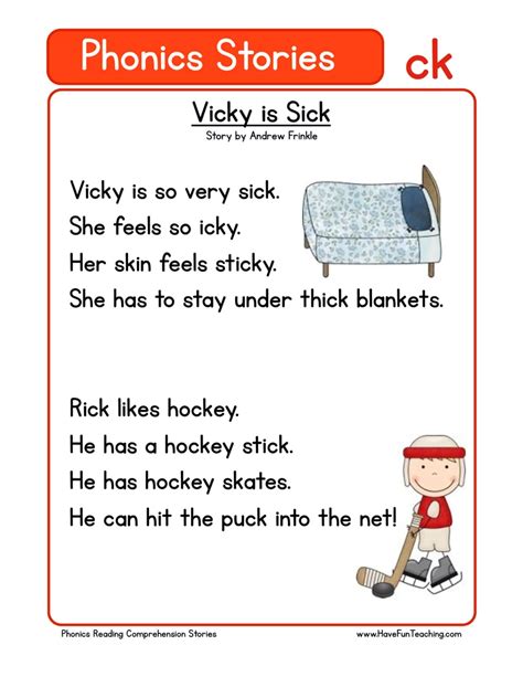 Textbooks have different subjects but they all have a. Vicky is Sick CK Phonics Stories Reading Comprehension ...