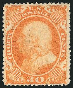 Value Of Us Stamps Scott 38 1860 30c Franklin