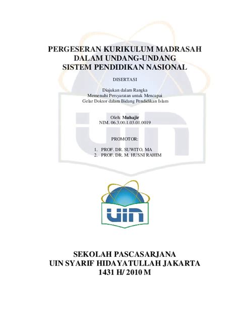 Evaluasi penyelenggaraan pendidikan diniyah formal (pdf) pesantren darussalamciamis jawa barat, journal dialog vol. Pergeseran Kurikulum Madrasah Dalam Undang-Undang Sistem ...